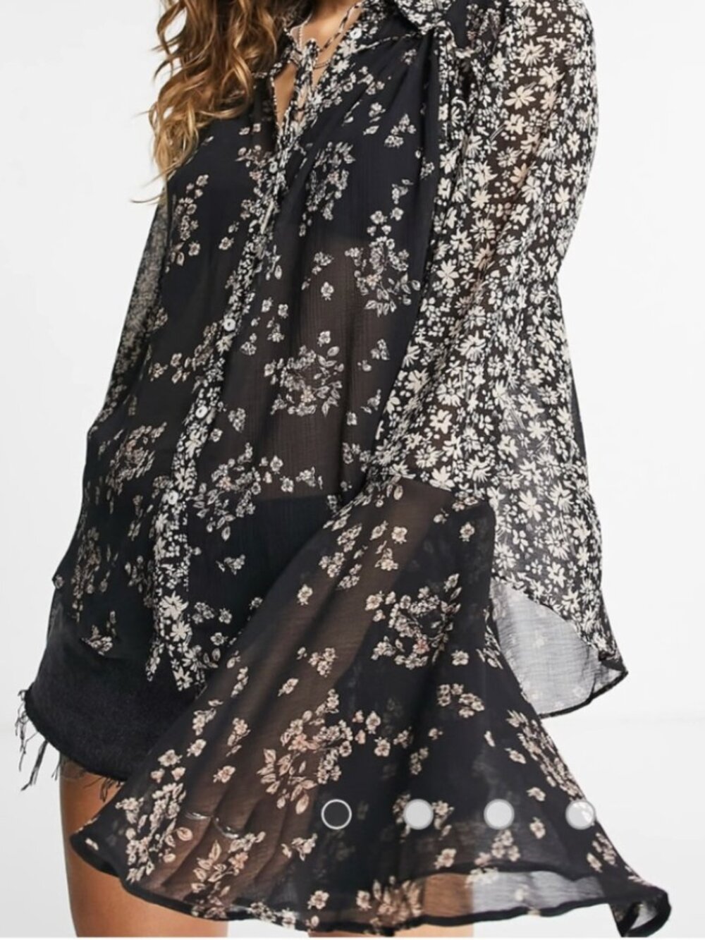 Free People Serena Printed Blouse Black Multi Size M